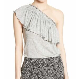 Rebecca Taylor Women's Grey Melan Jersey Knit One-Shoulder Ruffle Top sz M